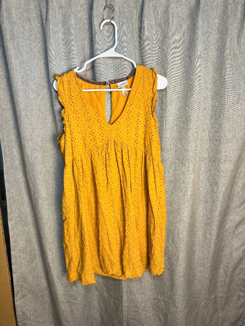 Knox Rose Mustard Yellow Eyelet Lace Babydoll Mini Dress Medium